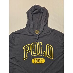 Polo Ralph Lauren Mens Hoodie Black Yellow Logo 1967 Graphic Long Sleeve Size M